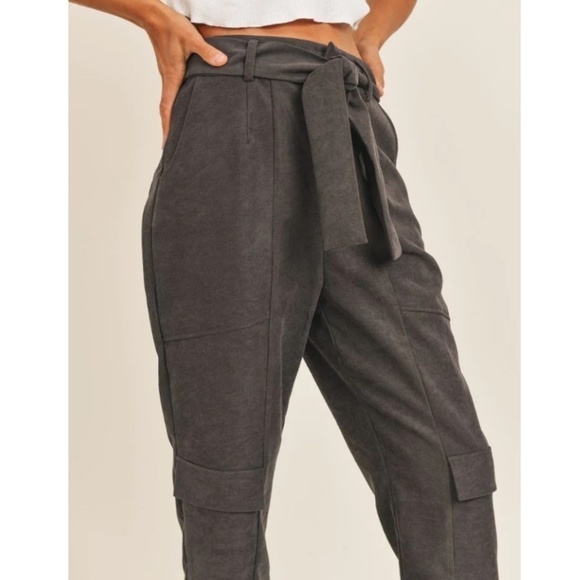 Anthropologie Sadie & Sage Moonlight Mile Paper Bag Pants - Charcoal -Size Small - Picture 3 of 13